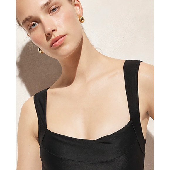 J Crew Ruched Square Neck One Piece Swim Suit 8 Black NWT Beach CA485 J.Crew - Picture 3 of 5